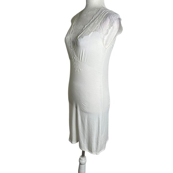 Frette Italy White Lace Longuette Nightgown Small Stretch Luxury Modal - Picture 3 of 7